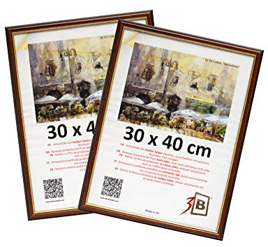 3-B Bilderrahmen ARCO RUSTIKAL - 2-Pack - Dunkel Braun/Gold - 30x40 cm - Holzrahmen, Fotorahmen, Portraitrahmen mit Acrylglas