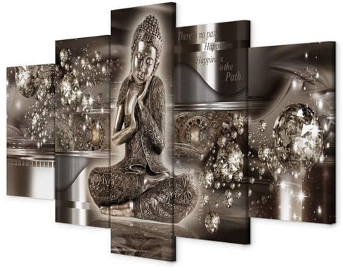 B&D XXL - Quadro 200x100 cm 5 Pezzi - Stampa su Tela in TNT Tessuta XXL Grande - Quadri Moderni Componibili Camera da Letto Matrimoniale - Stampe da Parete Arte - Buddha h-A-0053-b-n