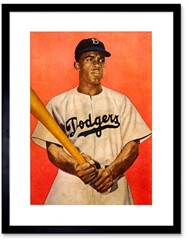 Wee Blue Coo VINTAGE JACKIE ROBINSON BASEBALL BROOKLYN DODGERS FRAMED ART PRINT B12X11818