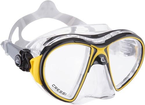Cressi AIR, Erwachsene Premium Silikon Tauchmaske, CRYSTAL : Gelb, Blau, Weiß, Rosa, Lila, Schwarz - SCHWARZ : Gelb, Weiß, Blau, Schwarz - Made in Italy