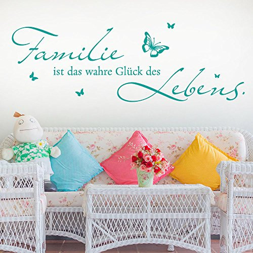 KLEBEHELD® Wandtattoo Familie ist das Glück des Lebens | Familienspruch | Größe 80x27cm, Farbe schwarz