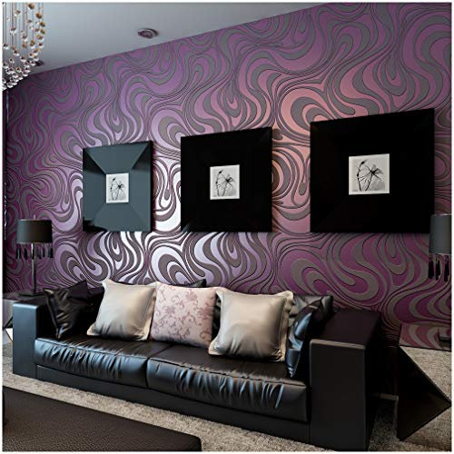 Hanmero Modern 3D-Tapete Simpel Vliestapete Curve Vergolden Mustertapete 0.7 * 8.4m Lila Wallpaper