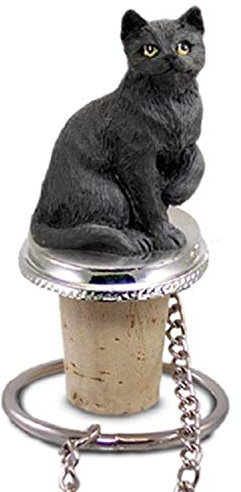 Short Hair Black Cat Wine Bottle Stopper - CTB49