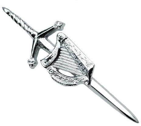 Pin’s harpe celtique irlandaise et écossaise et kilt finition chromée pour mariage et enterrement de vie de garçon