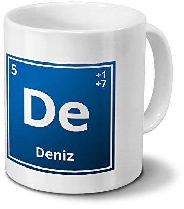 digital print Tasse mit Namen Deniz als Element-Symbol des Perioden Systems - blau - Namenstasse, Kaffeebecher, Mug, Becher, Kaffeetasse