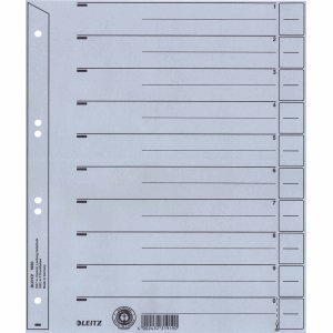 LEITZ Trennblätter, A4 Überbreite, Kraftkarton 200g/qm, grau VE=10