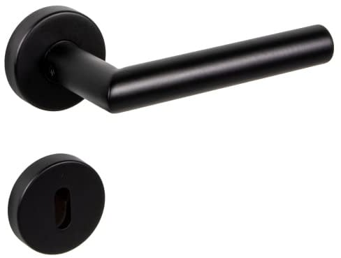 Gedotec Drückergarnitur Schwarz matt [BB - Buntbart] 1x Tür Beschläge Rund-Rosette I Türgriffe Innentüren L-FORM I Türklinke für Türstärke 35 – 47 mm | Türbeschlag mit Befestigungsmaterial