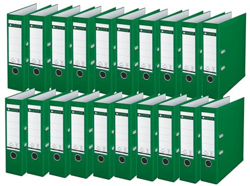 Leitz Qualitäts-Ordner 180° Plastik, 20er Pack, A4, Grün, 8 cm Rückenbreite, PP-laminierter Einband, 10105055, grun