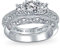 Personalisieren Art Deco Vintage Stil Filigran Zirkonia Brillantschliff Rund Solitär Drei Steine Vergangenheit Gegenwart Zukunft CZ Jubiläum Verlobung Ring Set Band für Frauen .925 Sterling Silber