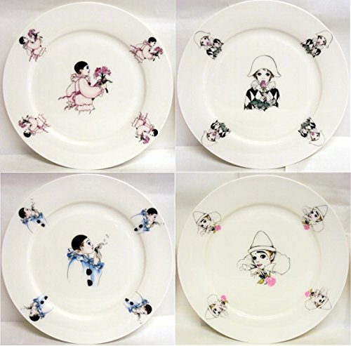 fromeuropewithlove Pierrot & Harlequin Dinner Plates Set of 4 Fine Bone China 10.5 Plates Hand Decorated in the UK