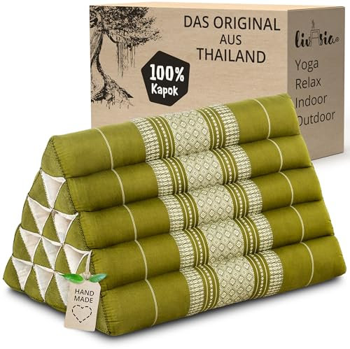 livasia Rückenstützkissen extrahoch - 38x55x35cm - Dreieckskissen für Garten und Balkon, Keilkissen mit Kapok, Lagerungskissen für Beine, handgefertigt, Meditationskissen (Grün)
