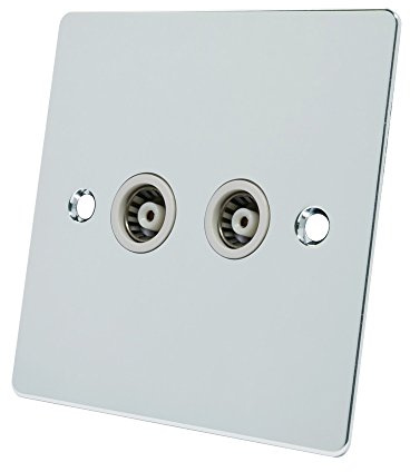 Alliance Electrical FPC2GTVWH 2 Gang White Insert Flat TV Coaxial Female Socket - Polished Chrome