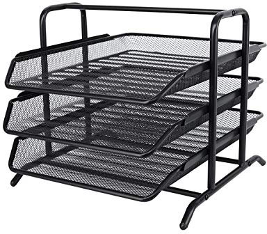 EasyPAG 3 Tier A4 Mesh in Tray Office Desk Tidy File Holder Document Storage Letter Paper Organiser,Black