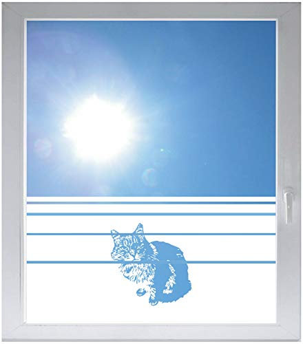 INDIGOS UG Sichtschutzfolie Glasdekorfolie Fensterfolie mit Motiv satiniert Blickdicht - w523 Katze - Katzen - 1200 mm Länge - 500 mm Höhe Streifen