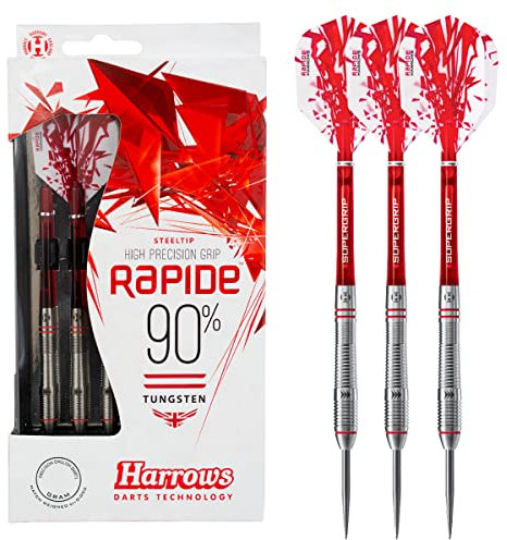 Rapide 90% Tungsten Darts | Steeldarts-Set mit Tragetasche | 22g, 23g, 24g & 25g | Enthält Supergrip-Schäfte und 100-Mikron-Rapide-Flights