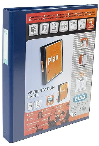 Elba Raccoglitore formato A3 con 4 anelli a D, capacità 30 mm, dorso 35 mm, con copertina personalizzabile, verticale, blu (singolo)