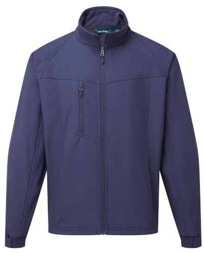 Portwest TK40 Oregon Softshell (3L) Long Sleeve Fleece Lined Phone Pocket | Black, X Large, UPF 50+, Regular Fit, Bonded with Shell, Drawcord Adjustable Hem, Hook and Loop Cuffs, Water Resistant Zips