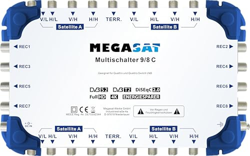 Megasat Multischalter 9/8 C – Multiswitch (Empfang von 2 Satelliten, für bis zu 8 Teilnehmer, kaskadierbar für Flexible Erweiterung)