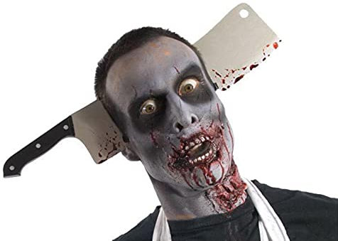 Rubies Costume Co Hombres Zombie Shop Cleaver A través de la cabeza, Plata/Rojo/Negro, un tamaño