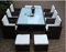 Ragnarök-Möbeldesign PolyRattan Essgruppe DEUTSCHE Marke - EIGNENE Produktion Tisch + 6 Stuhl & 4 Hocker - 8 Jahre GARANTIE - Garten Möbel incl. Glas und Sitzkissen braun Gartenmöbel