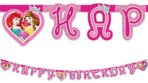 Procos 85014 - Girlande Happy Birthday, Princess Dreaming, Länge 2 m, Buchstaben-Girlande, Schriftzug, Hänge-Dekoration, Geburtstag, Mottoparty