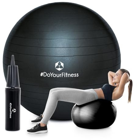 #DoYourFitness Gymnastikball mit Anti-Burst-System | Vielseitiges Allroundtalent für effektives Fitnesstraining und eine gesunde Sitzhaltung | Ideal für Zuhause oder das Büro [Schwarz- 55 cm]