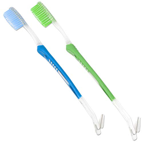 Orthodontic Toothbrush (Set of 2) V-Trim Double-Ended Brush with Interproximal Head for Cleaning Ortho Braces (Blue & Green)