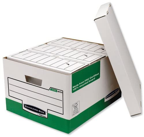 Bankers Box by Fellowes System Storage Box Foolscap White Green Ref 00791 [Pack 10]
