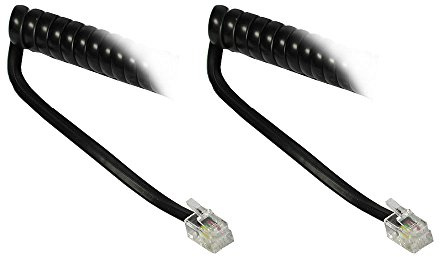 TPFNet Telefonhörer-Spiralkabel Hörerkabel (2X Modularstecker RJ10 / 4P4C) zum Anschluss eines Hörers an EIN kabelgebundenes Telefon geeignet, Schwarz, 2 Meter