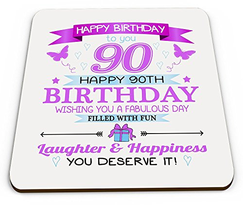 Happy Birthday To You Happy 90th Birthday Novelty Glossy Mug Coaster - Pink