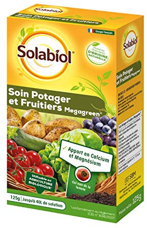 SOLABIOL Soin Potager & Fruits Megagreen - 125g - Jusqu'à 40L De Solution - Améliore La Croissance Des Légumes & Des Fruits - Apport En Calcium & Magnésium - Utilisable En Agriculture Bio SOMEGA125