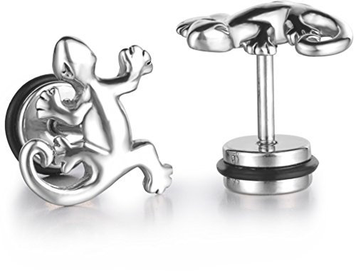 Feilok 1 Paar Unisex Tragus Ohr Helix Cartilage Piercing Stecker Ohrring Eidechse Gecko Echse Ohrstecker Ohrringe, Silber