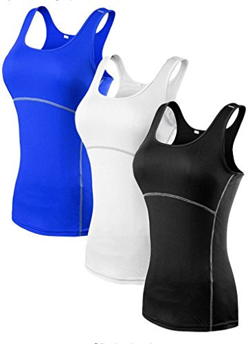 YR.Lover Pack de 3 camisetas Dry Fit, compresión, para yoga, para correr, Blusa, Mujer, color 3er Pack;Schwarz.Weiß.Blau, tamaño L