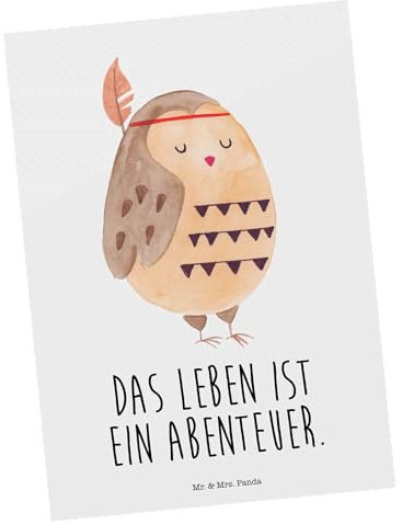 Mr. & Mrs. Panda Postkarte Eule Federschmuck - Geschenk, Geschenkkarte, Reisespruch, Abenteuer, Grußkarte, Ansichtskarten, Owl, Einladungskarte,