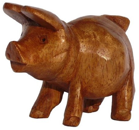 Wogeka Kleines lustiges Schwein Holz Tier Bauernhof Figur Dekoration Handarbeit Schnitzerei Geschenk-Idee KTier 52