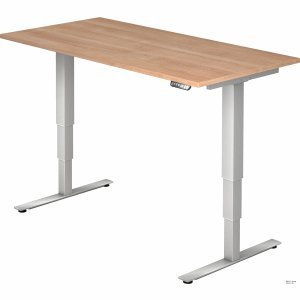 Schreibtisch 160x80x62-127cm Nussbaum/silber elektrisch höhenverstellbar