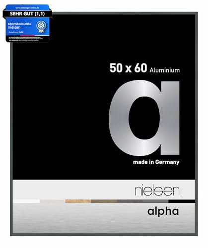 nielsen Bilderrahmen, 50 x 60 cm, Aluminium, Platin glanz, Posterrahmen zum Aufhängen im Hoch- & Querformat, Echtglas, Alpha
