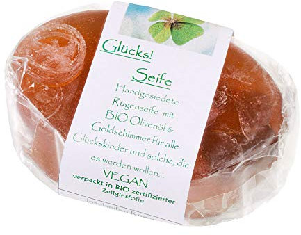 Glücks Seife mit Glücksstern, vegan, handgefertigt, mit echtem Bernstein (100g)