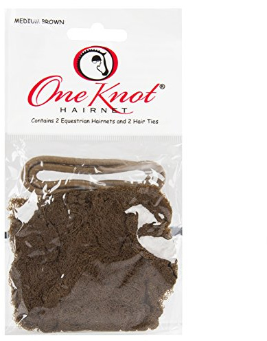 One Knot HAIRNET with 2 Comfort Equestrian Hairnets and 2 Matching Hairties, Medium Brown