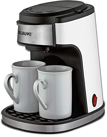 SILVANO Cafetera eléctrica de Goteo. Incluye 2 x Tazas de café de Porcelana. 240ML de Capacidad. Cesta removible para filtros. Potencia de 450W. Filtro Permanente. Interruptor ON/Off con luz piloto.