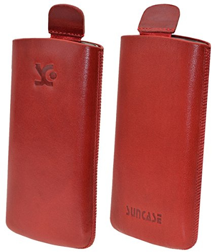 Suncase Original Tasche für/Primo 366 by Doro/Leder Etui Handytasche Ledertasche Schutzhülle Case Hülle - Lasche mit Rückzugfunktion* In Rot