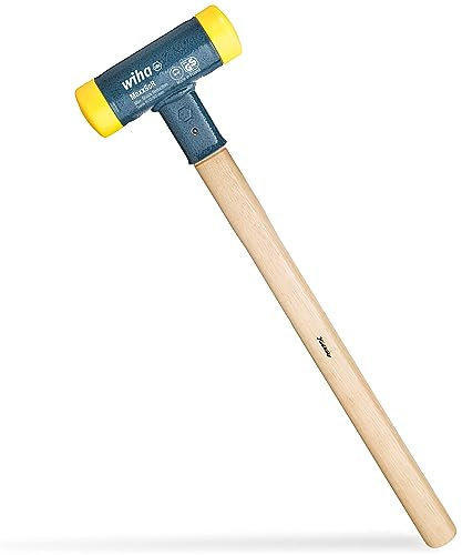 Wiha Schonhammer rückschlagfrei I Hickory-Holzstiel I Rund-Schlagkopf Ø 30 mm I mittelhart I Kunststoffhammer 350 mm I Gummihammer 436g (02093)