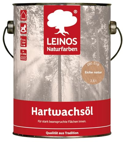LEINOS Hartwachsöl 2,50 l Eiche natur – natürliches, ergiebiges Holzöl für Fußböden, Möbel und Treppen | seidenmatt, pflegend, für alle Innenholzflächen geeignet, schützt vor Feuchtigkeit und Abnutzun