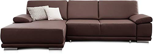 CAVADORE Schlafsofa Corianne / L-Form-Sofa mit verstellbaren Armlehnen, Bettfunktion und Longchair / 282 x 80 x 162 / Kunstleder, braun
