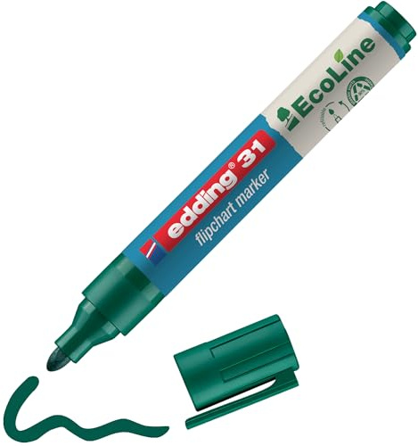 edding 31 EcoLine Flipchartmarker - grün - 1 Stift - Rundspitze 1,5-3 mm - Stift zum Schreiben und Markieren auf Flipcharts - Tinte schlägt nicht durch Papier - trocknet nicht aus - nachfüllbar