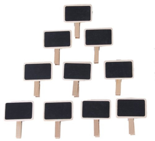 Musuntas 10 Stück Mini schwarz Tafel Minitafel Wooden Hinweis Photo Clip Wandtafeln Namensschild Tischdekoration Hochzeit - Tischnummer & Preis