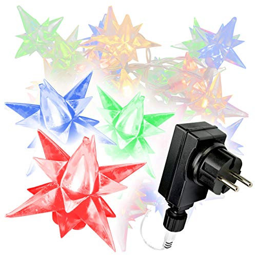 Nipach GmbH 40er LED Sternenlichterkette bunt für Innen Aussen Trafo Timer transparentes Kabel Sternenkette Weihnachtssternkette Weihnachtsdeko Xmas