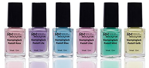 Stampinglack Pastell Set 6x12ml Rosa Lila Blau Lilac Mint Gelb Stamping Lack Nagellack Nail Polish RM Beautynails