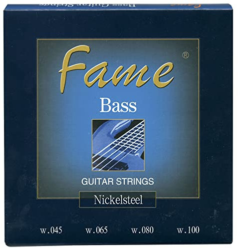 Fame Bass Saiten, 4er Set 45-100, Nickel Plated Steel, für 4-Saiter E-Bass, Roundwound, Light Stärke 045-100, Longscale Mensur, BAS0003544-000
