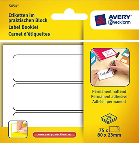 Avery Zweckform 5054 Organisations-Etiketten, zur Handbeschriftung, 80 x 23 mm, 25 Blatt/75 Etiketten, weiß